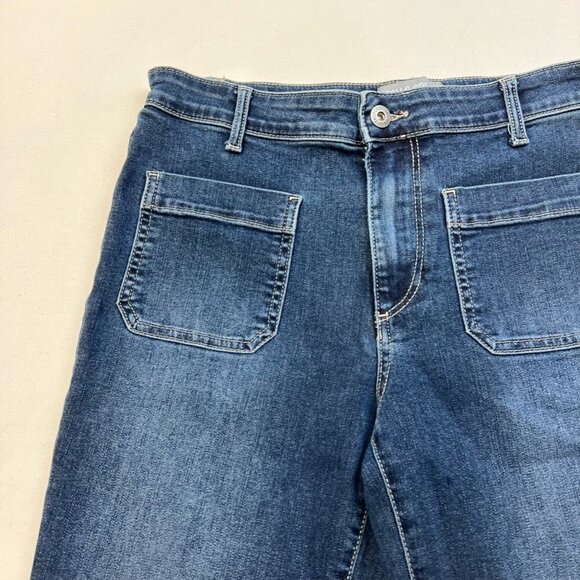 Falls Creek Womens Flare Jeans Blue Stretch Patch Packets Stone Wash Mid Rise 8 - Picture 3 of 10